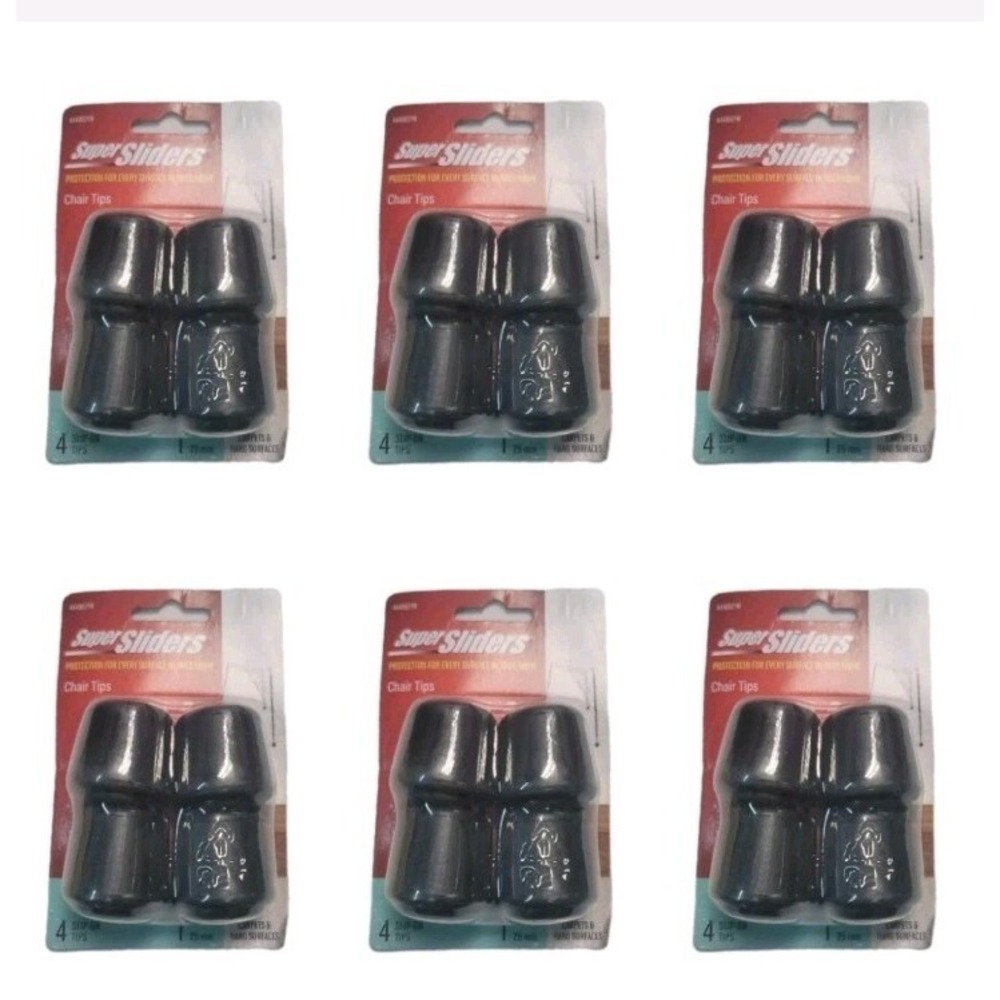 Super Sliders 1" / 25mm • 4 RUBBER SLIP-ON CHAIR / TABLE TIPS • BLACK Leg Caps 6